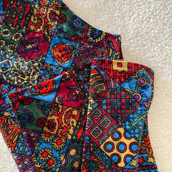 Vintage Ymaginer Patchwork Red Velvet Leggings Made in France 90s Trippy Print - Picture 11 of 12